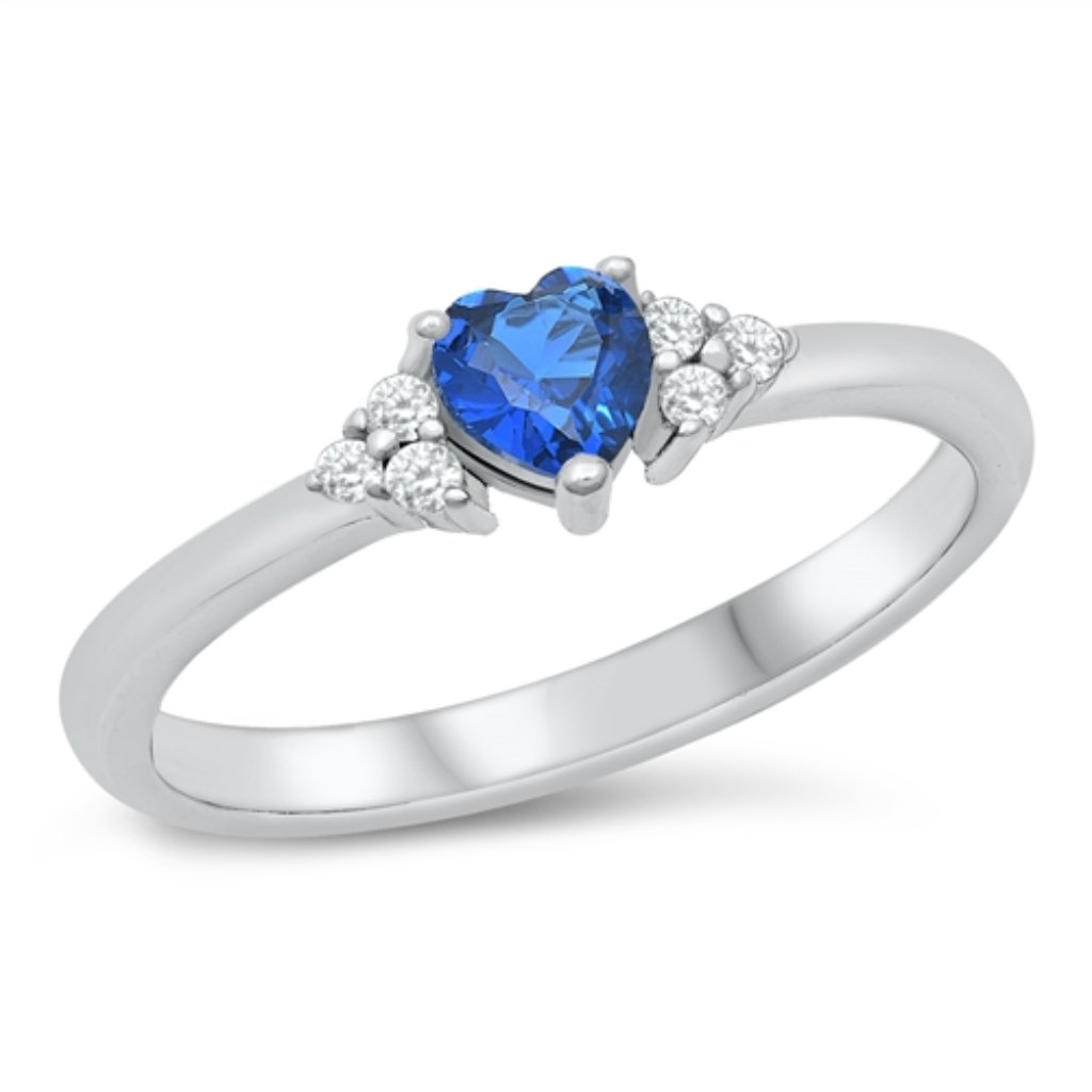 Sterling Silver Cz Blue Sapphire Heart Ring
